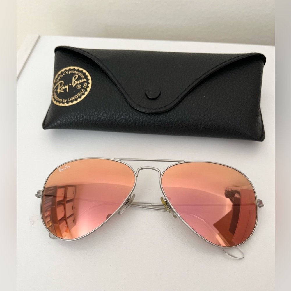 Ray-Ban large Aviator metal RB3025 silver and peach sunglasses
